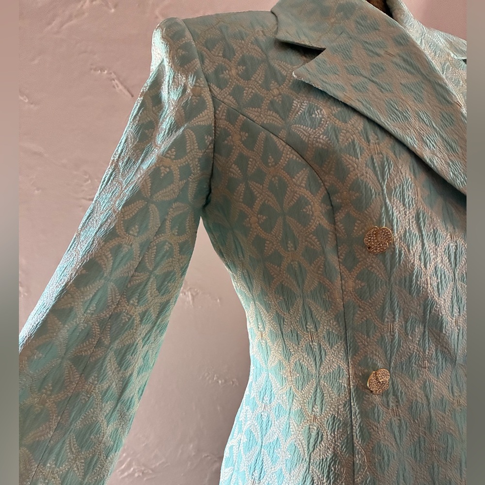 Vintage 80s/90s B. LOUISE Mint Green Brocade Skirt Suit Set - Picture 4 of 16